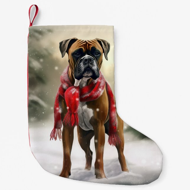 Boxer Dog in Snow Christmas Small Christmas Stocking (Front)