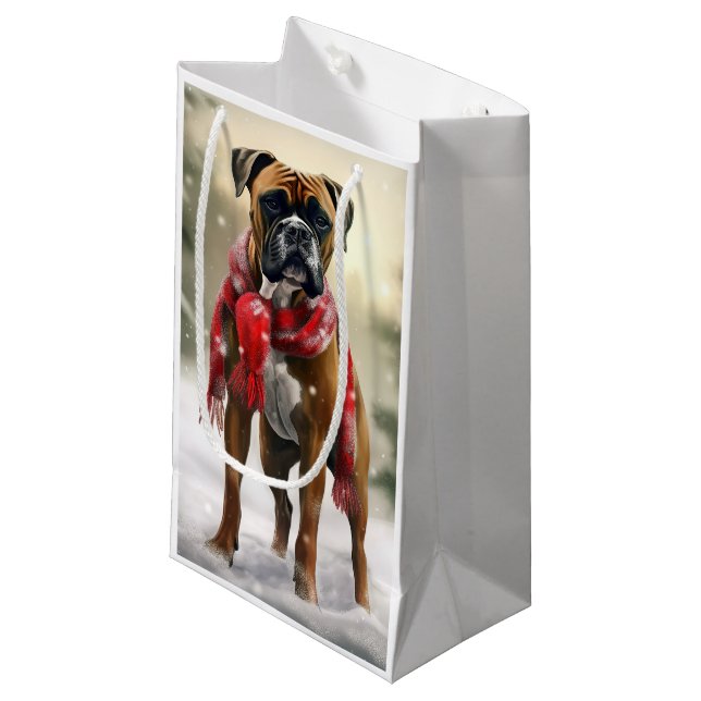 Boxer Dog in Snow Christmas Small Gift Bag (Front Angled)
