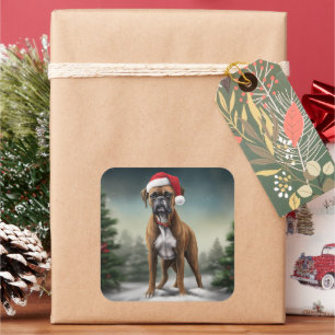 Boxer Dog in Snow Christmas  Square Sticker