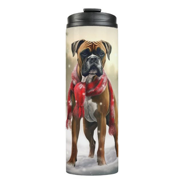 Boxer Dog in Snow Christmas Thermal Tumbler (Front)