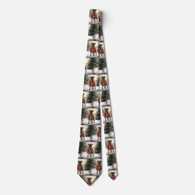 Boxer Dog in Snow Christmas Tie (Front)