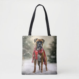 Boxer Dog in Snow Christmas Tote Bag