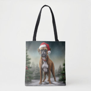 Boxer Dog in Snow Christmas  Tote Bag