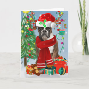 Boxer Dog in Snow with Christmas Gifts  Card
