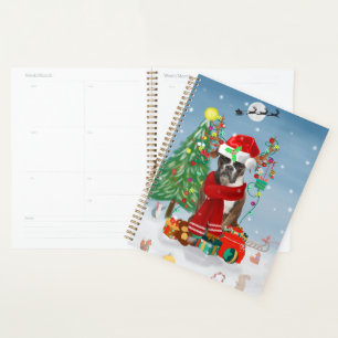 Boxer Dog in Snow with Christmas Gifts  Planner