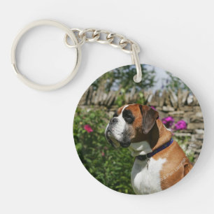 Boxer Dog in the Flowers Key Ring