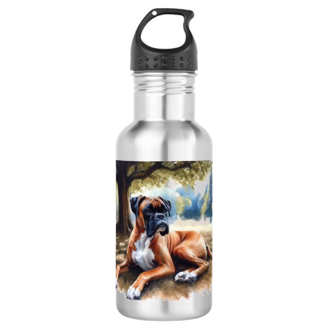 Boxer dog in the Shade Watercolor Art 532 Ml Water Bottle (Front)
