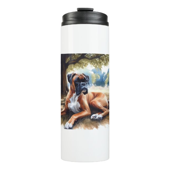 Boxer dog in the Shade Watercolor Art  Thermal Tumbler (Front)