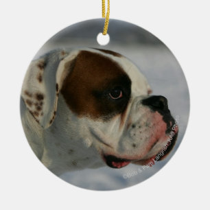 Boxer Dog in the Snow Ceramic Tree Decoration