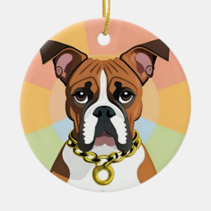 Boxer Dog in Vibrant Circular Frame Ceramic Tree Decoration