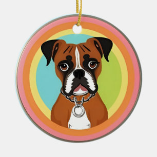 Boxer Dog in Vibrant Circular Frame Ceramic Tree Decoration