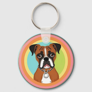 Boxer Dog in Vibrant Circular Frame Key Ring