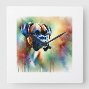 Boxer Dog in Watercolor 241024AREF117 - Watercolor Square Wall Clock