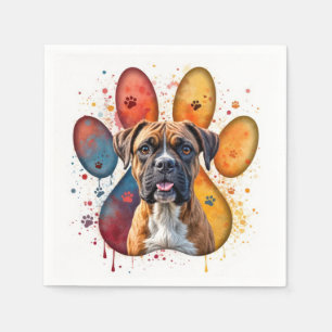 Boxer Dog In Watercolor Pawprint Napkin
