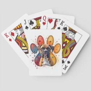 Boxer Dog In Watercolor Pawprint Playing Cards