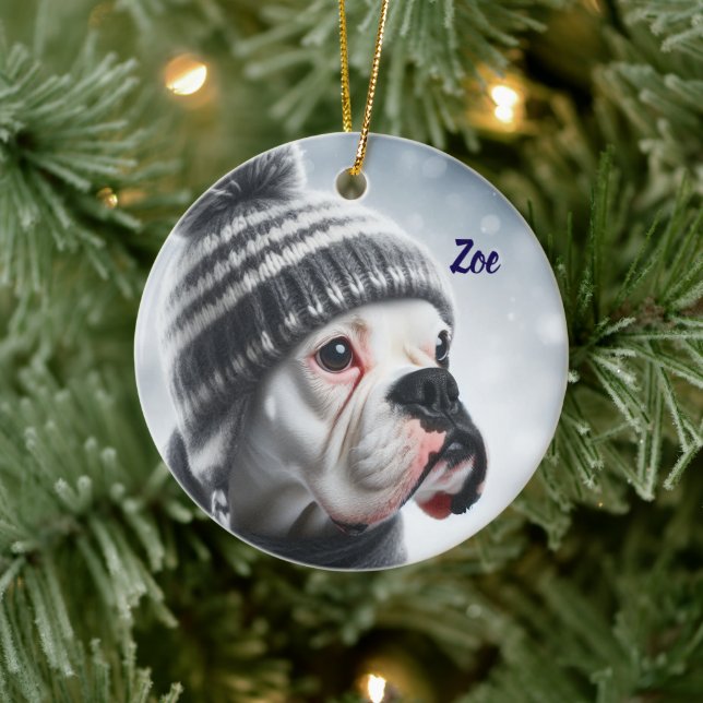 Boxer Dog in Winter Ceramic Tree Decoration (Tree)