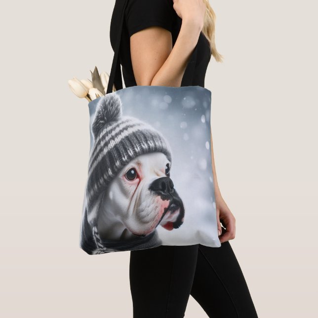 Boxer Dog in Winter Tote Bag (Close Up)