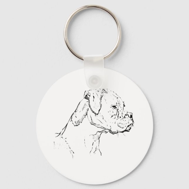 Boxer Dog Ink Art – Minimalist Dog Line Drawing Key Ring (Front)