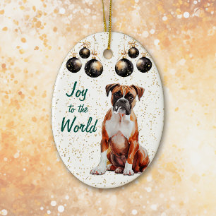 Boxer Dog Joy to the World Christmas Ceramic Tree Decoration