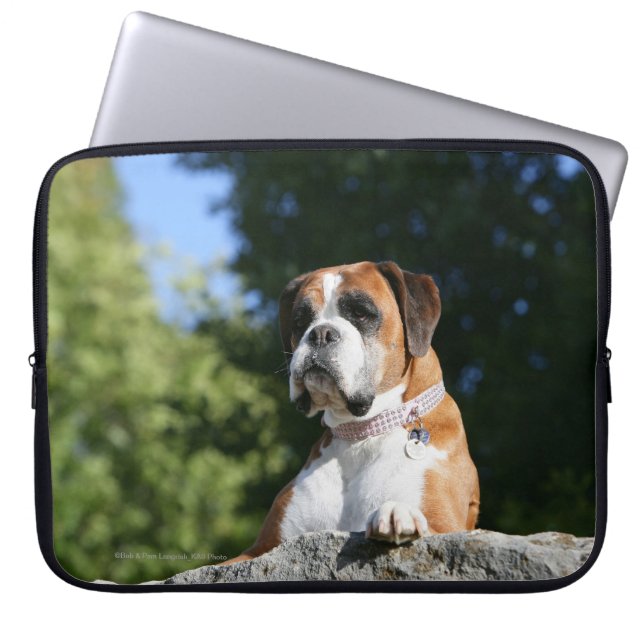 Boxer Dog Laying on a Rock Laptop Sleeve (Front)