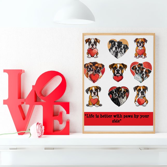  Boxer Dog Love – Romantic Watercolor  Poster (Boxer Dog Love – Romantic Watercolor Poster)