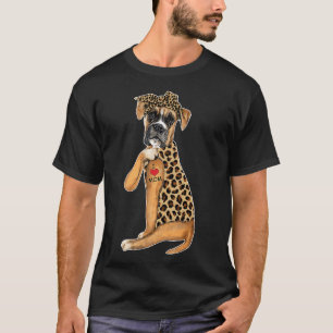 Boxer Dog Lover I Love Mum Tattoo Leopard Mother' T-Shirt
