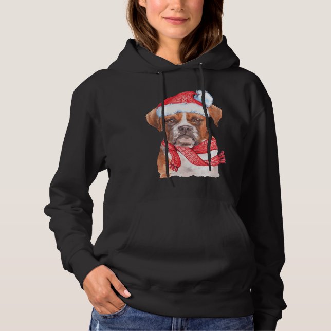 boxer dog lover santa hat red hoodie (Front)