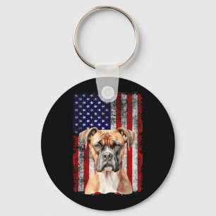 Boxer Dog Lover US Flag 4th of July Patriotic Key Ring