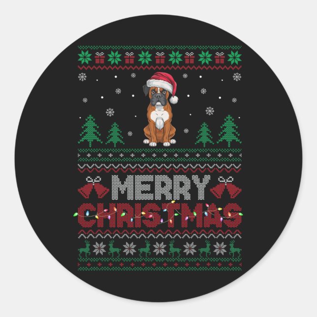 Boxer Dog Lovers Santa Hat Christmas Tree Lights  Classic Round Sticker (Front)