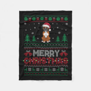 Boxer Dog Lovers Santa Hat Christmas Tree Lights  Fleece Blanket