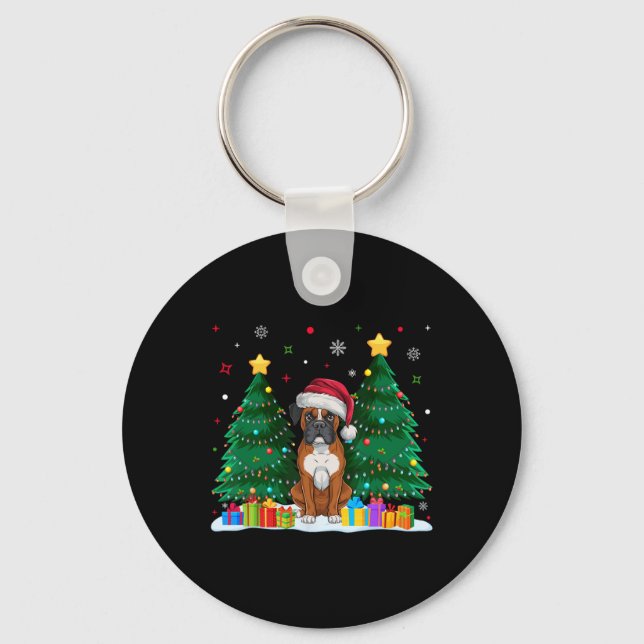 Boxer Dog Lovers Santa Hat Ugly Christmas Sweater  Key Ring (Front)