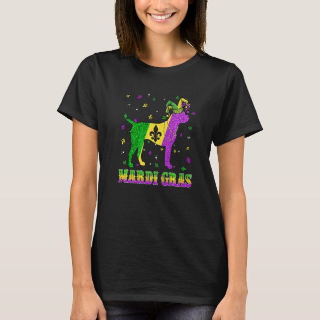 Boxer Dog Mardi Gras Carnival Jester Beads Premium T-Shirt (Front)