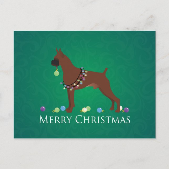 Boxer Dog Merry Christmas Design Holiday Postcard (Front)