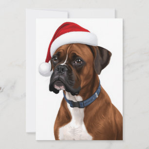 Boxer Dog Merry Christmas Santa Hat Art Holiday Card