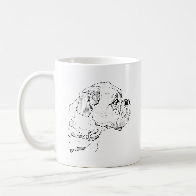 Boxer Dog Mug – Hand Drawn Ink Dog Coffee Mug (Left)