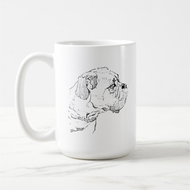 Boxer Dog Mug – Hand Drawn Ink Dog Coffee Mug (Left)