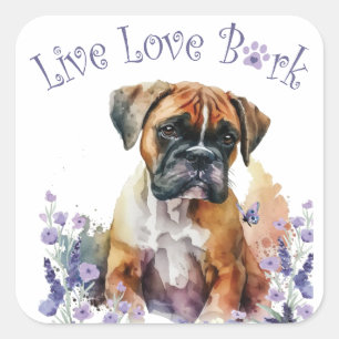 Boxer Dog Mum Floral Square Sticker