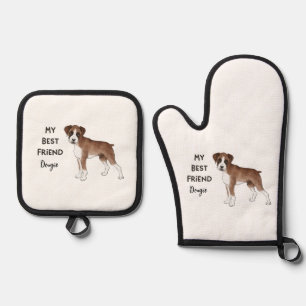 Boxer Dog My Best Friend Custom Pet Name Oven Mitt & Pot Holder Set
