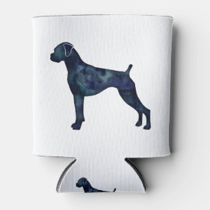 Boxer Dog Natural Ears Black Watercolor Silhouette Can Cooler