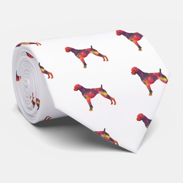 Boxer Dog Natural Ears Geo Silhouette Multi Tie (Rolled)