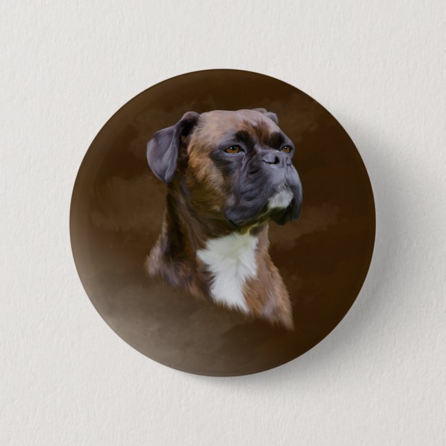 Boxer Dog Oil Painting Art Portrait 6 Cm Round Badge (Front)