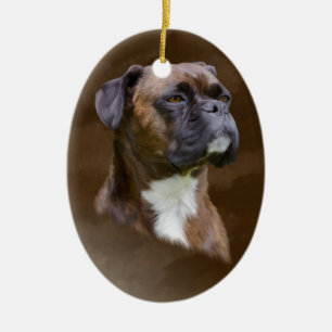 Boxer Dog Oil Painting Art Portrait Ceramic Tree Decoration