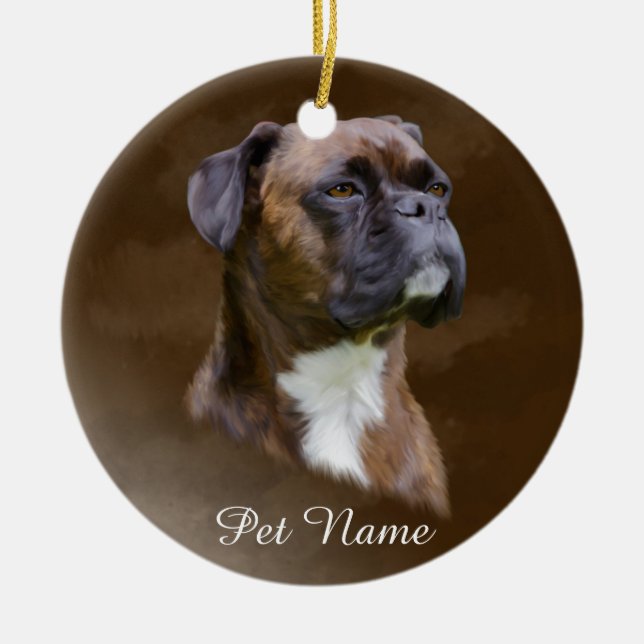 Boxer Dog Oil Painting Art Portrait Ceramic Tree Decoration (Front)