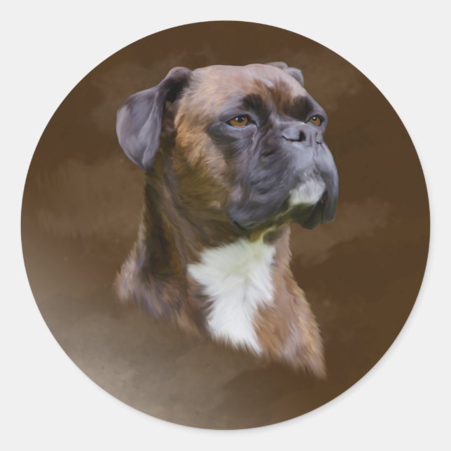 Boxer Dog Oil Painting Art Portrait Classic Round Sticker (Front)