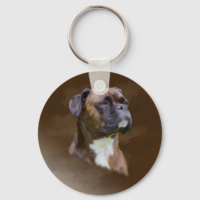Boxer Dog Oil Painting Art Portrait Key Ring (Front)