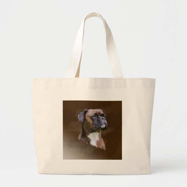 Boxer Dog Oil Painting Art Portrait Large Tote Bag (Front)