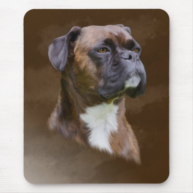 Boxer Dog Oil Painting Art Portrait Mouse Mat (Front)