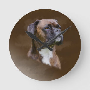 Boxer Dog Oil Painting Art Portrait Round Clock