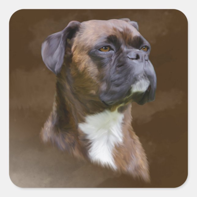 Boxer Dog Oil Painting Art Portrait Square Sticker (Front)