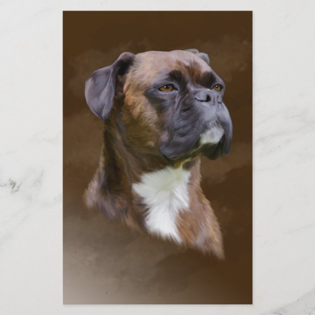 Boxer Dog Oil Painting Art Portrait Stationery (Front)
